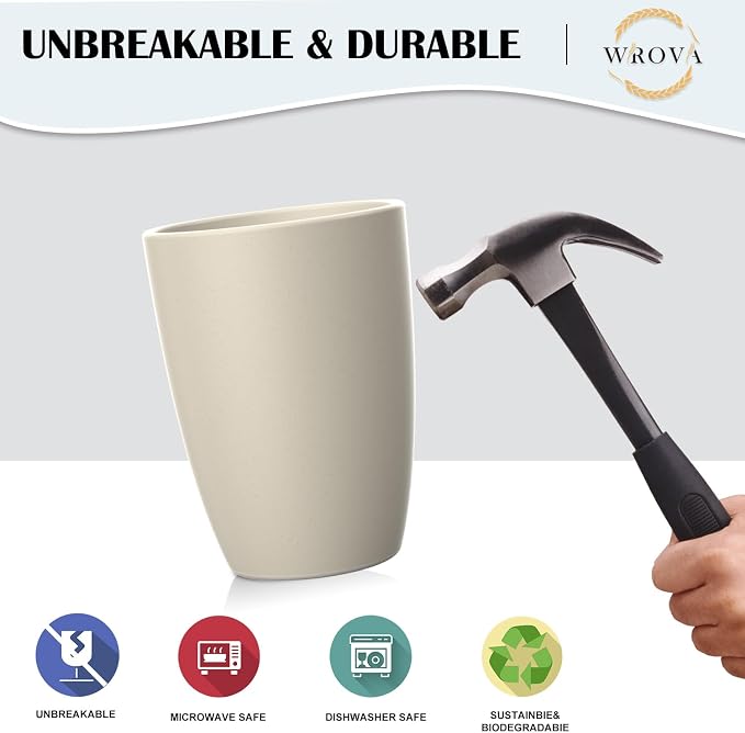 Wrova Wheat Straw Cups 8 PCS Good Alternative to Plastic Reusable Cups 20 oz - Image 6
