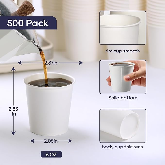 LITOPAK 500 Count 6 oz Paper Cups, Small Disposable Coffee Cups | Bulk - Image 2