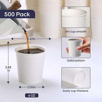 LITOPAK 500 Count 6 oz Paper Cups, Small Disposable Coffee Cups | Bulk - Image 2