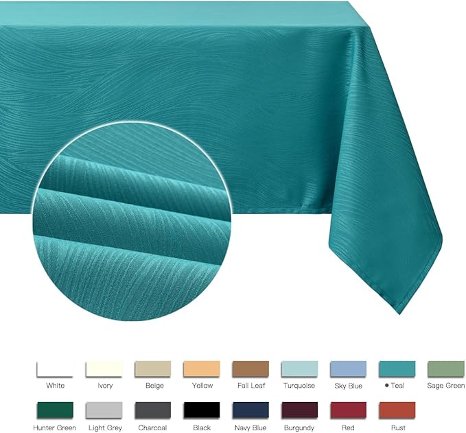 maxmill Square Table Cloth Swirl Design Water Proof Wrinkle Free Spillproof Heavy Weight Soft Tablecloth Decorative Fabric Table Cover for Outdoor and Indoor Use Square 70 x 70 Inch Teal