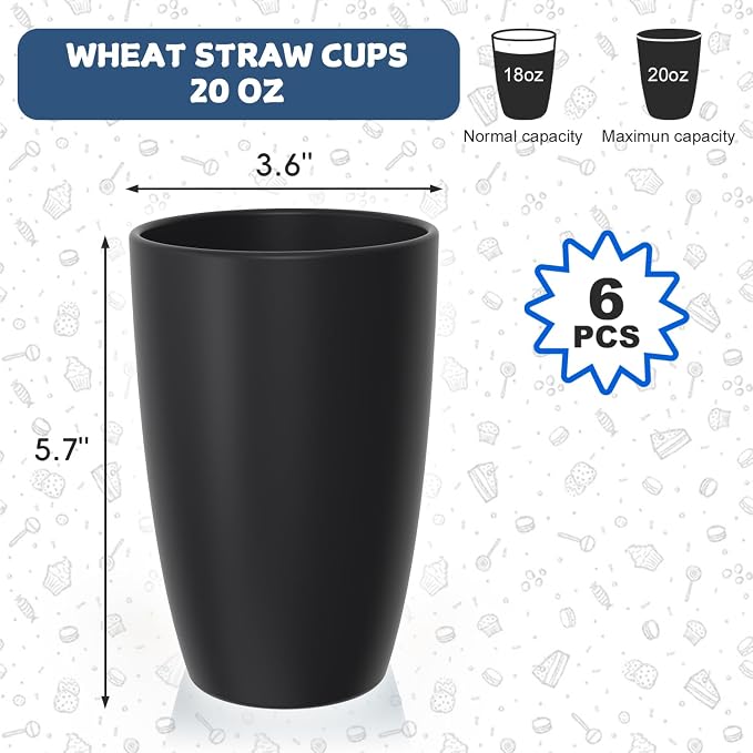 Wheat Straw Large Cup Set of 6, Unbreakable 20 OZ Tumbler, Alternative to - Image 3