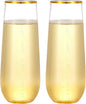 N9R 24PCS Plastic Champagne Flutes, 9 Oz Stemless Disposable Gold Rim Toasting Glasses, Crystal Clear Cocktail Cups Drinkware Shatterproof Ideal for Party Wedding Birthday