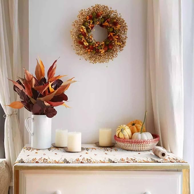 White Golden-Yellow Pumpkin Fall Table Runner 36 Inches Long, Thanksgiving - Image 3
