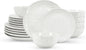 Sureasy Ceramic Dinnerware Sets for 6, 18 Pieces Stoneware Plates and Bowls Sets, Embossed Scratch Resistant Dinner Set, Dishwasher&Microwave Safe, White