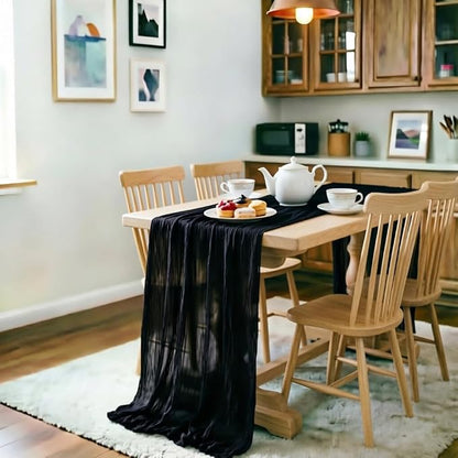 Black Cheesecloth Table Runner 120 Inches 10 Ft Gauze Table Runner | Summer - Image 3