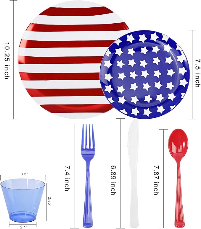 KIRE 150PCS 4th of July Plates & Red White Blue Disposable Plastic Silverware - Image 2