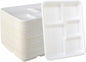 Vplus 100% Compostable 5 Compartment Plates 125 Pack Eco-Friendly Disposable Sugarcane 10 x 8 inch Bagasse School Lunch Tray Perfect for Boys and Girls