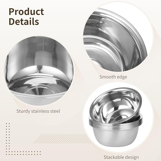12pc Stainless Prep Bowls, Stackable Dishwasher Safe Kitchen Mixing Bowls | - Image 3