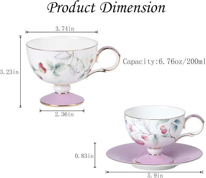 KAMMAK Tea Cups Set of 2, Ceramic Floral Pattern Demitasse Cup | Porcelain - Image 2