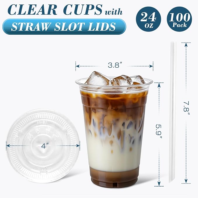 Ginkgo 100 Pack 24oz Clear Plastic Cups - Image 2