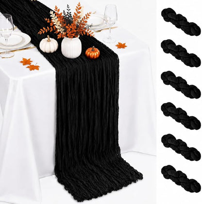 6 Pack Black Cheesecloth Table Runner 22 x 120 Inch | Gauze Table Runners 10FT by Fwxdbwyl