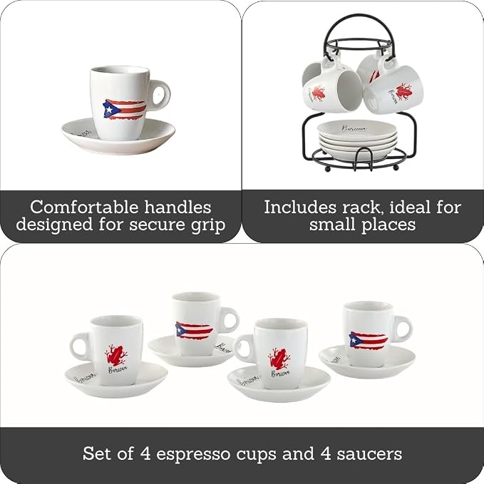 IMUSA 8 Piece Stoneware 3 Oz Boricua Espresso Coffee Set - Image 2