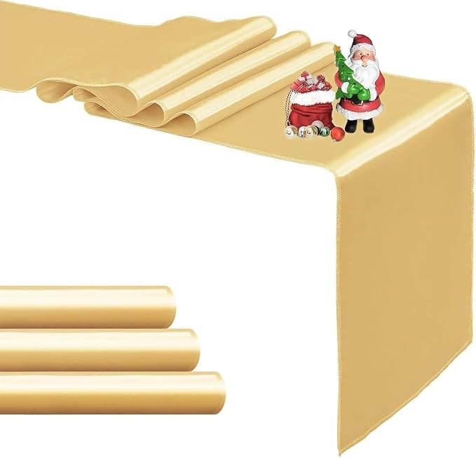 4-Pack Light Gold Satin Table Runner 12 x 108 Inch Long Bright and Smooth Silk by Pufogu
