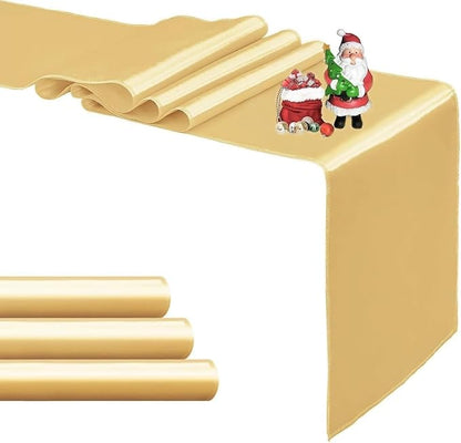 4-Pack Light Gold Satin Table Runner 12 x 108 Inch Long Bright and Smooth Silk by Pufogu