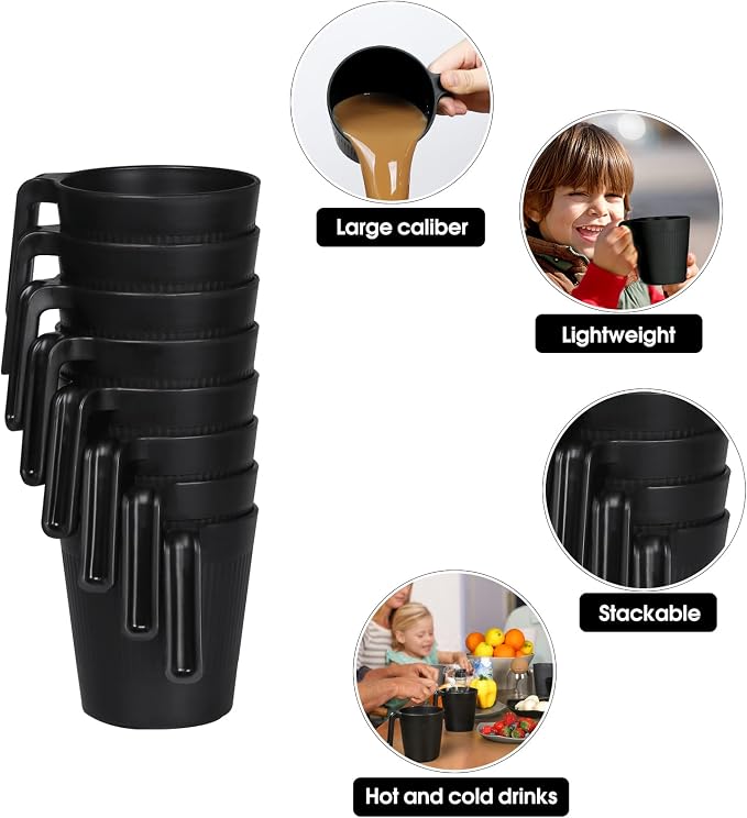 Greentainer Ribbed Drinking Glasses Coffee Mugs Set of 8, Plastic Coffee Cups - Image 4