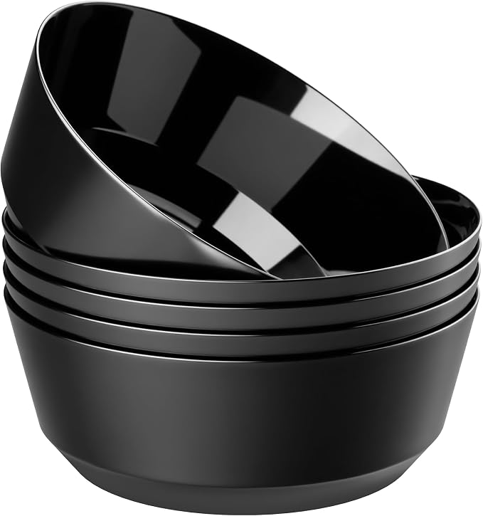 8 Pack Black Serving Bowls for Wedding | 128oz Heavy Duty Disposable Plastic by Hioasis