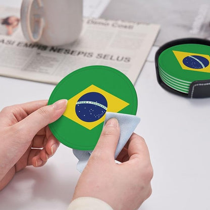 6 Pack Brazil Flag Leather Coaster - Image 6