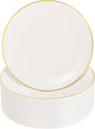 Nervure 100Pcs Ivory and Gold Plastic Plates - 10.25inch Disposable Ivory Dinner Plates - Heavy Duty Plastic Plate Ideal for Wedding & Party