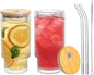 Drinking Glasses with Bamboo Lids and Glass Straw 2pcs Set, 16oz Glass Tumbler by Unknown