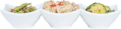 Restaurantware Voga 8.5 Ounce Divided Serving Dishes 10 Square Condiment Serving Dishes - 3 Compartments Serve Appetizers Snacks Dips Or Dressings White Melamine 3 Compartment Dishes