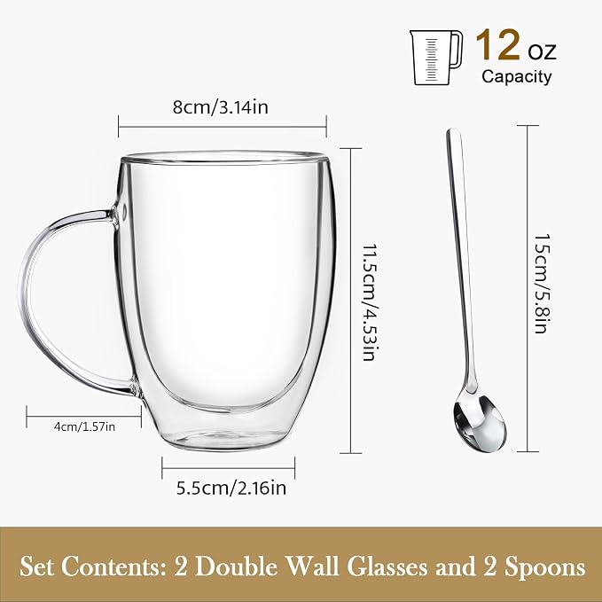 Double Wall Glass Coffee Mugs, 12 Oz Clear Coffee Mugs - Image 4