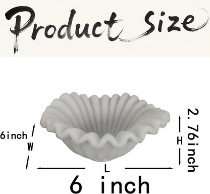 Small Decorative Bowl decor, Scalloped Pedestal Bowls for Modern Home Decor,Ruffle Decor,Stylish Key Bowl for Entry Table,Decorative Fruit Bowl for Kitchen Counter,Artificial Stone Milky White
