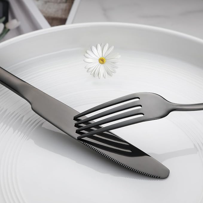 VANDBAO Black Flatware Cutlery Silverware Set 20 Pieces, Stainless Steel - Image 4