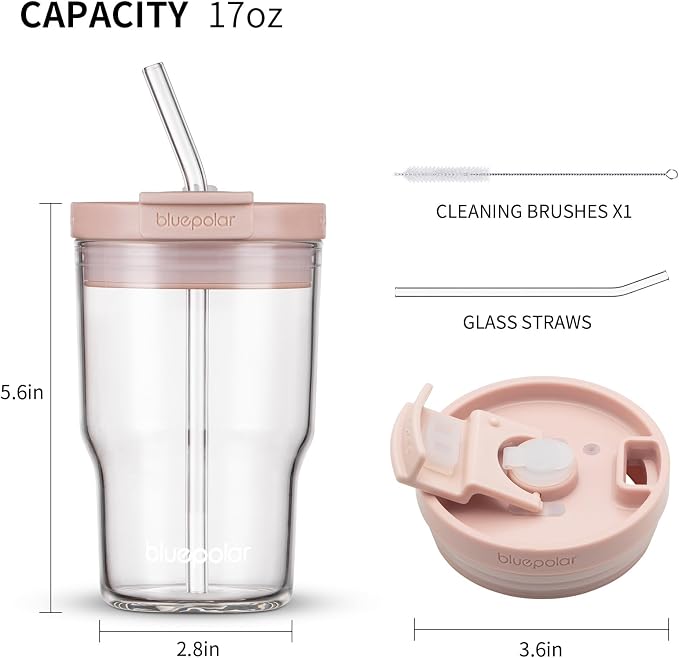 Glass Cups with Lids and Straws, 16oz/480mll Reusable Iced Coffee Glasses & - Image 2