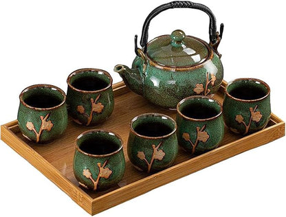 KEYDUACU Japanese Tea Set, Kiln-Formed Ceramic Tea Set, Plum Blossom Embossed by KEYDUACU