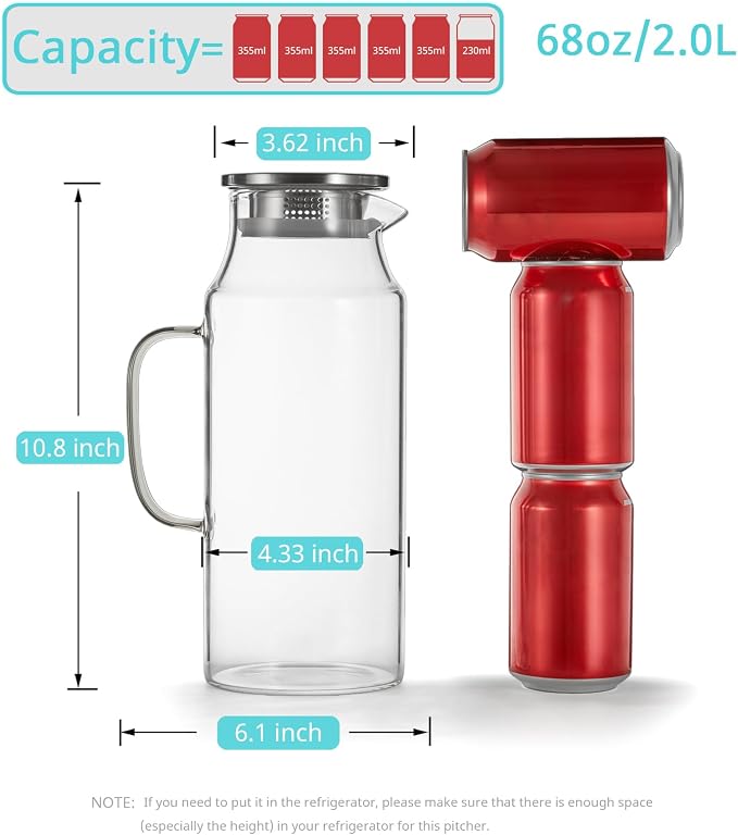 2 Liter 68 oz Glass Pitcher - Image 2