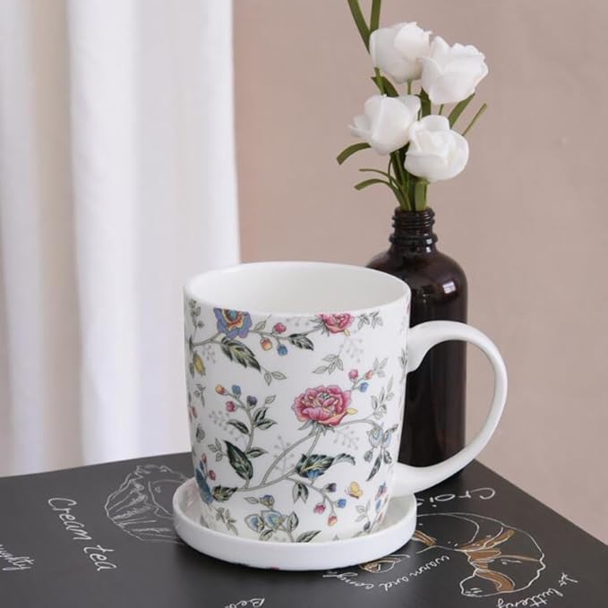 Sizikato Porcelain Mug with Lid, 10oz Bone China Milk Mug Coffee Mug, Colorful - Image 5