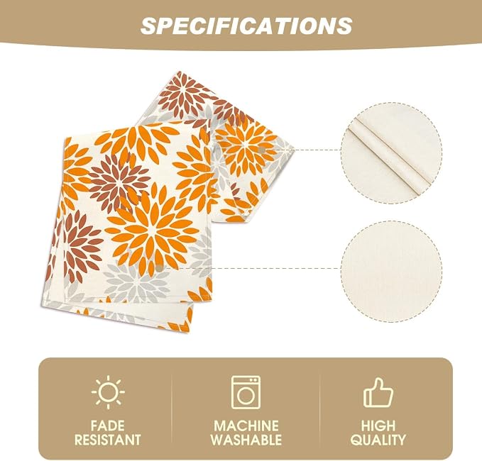 Artoid Mode Orange Dahlia Floral Pinnata Fall Table Runner, Seasonal Autumn - Image 5