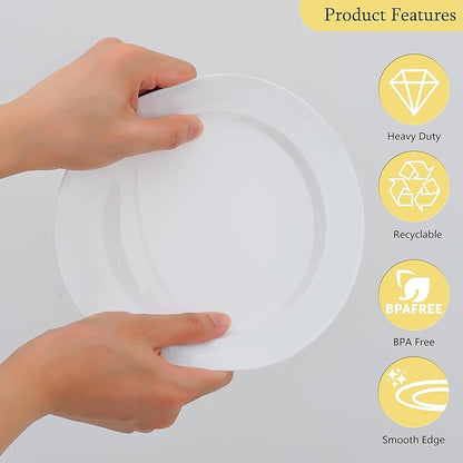 50 PCS White Plastic Plates for 50 Guests,10.25 inch Heavy Duty Disposable Plates for Wedding,Party,Birthday,Smooth Edge & Sturdy Dinner Plates