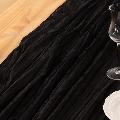 DeZerlor Black Cheesecloth Table Runners 2 Pack Halloween Runners | 120Inches - Image 5