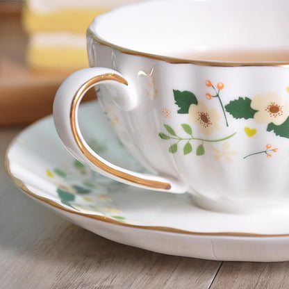 Lyellfe Set of 2 Tea Cup and Saucers | 6 Oz Floral Tea Cups - Image 3