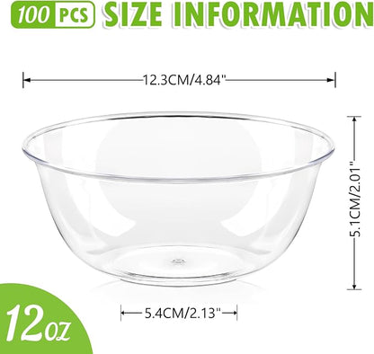 100 Pack 12 oz Clear Plastic Bowls, Disposable Salad Serving Bowls | - Image 2