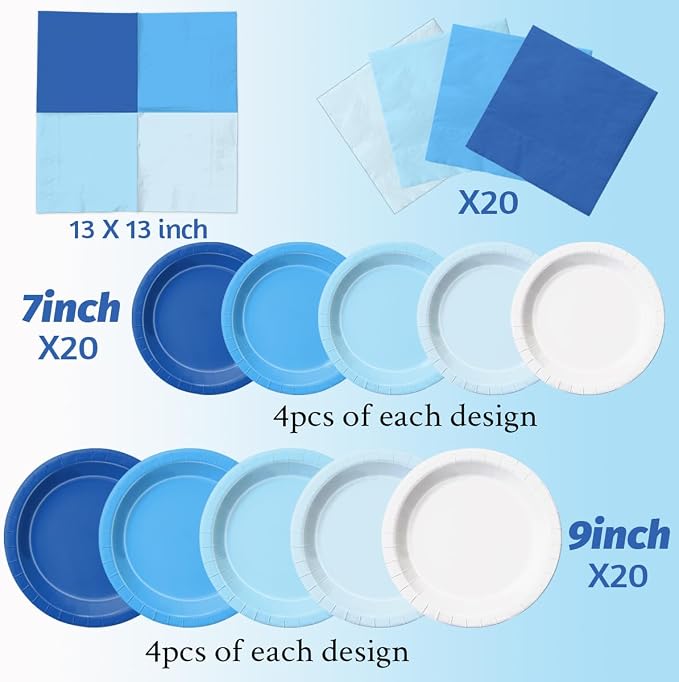 CMUSKO 60Pcs Blue Plates and Napkins-Light Blue Party Supplies Gradient Blue - Image 4