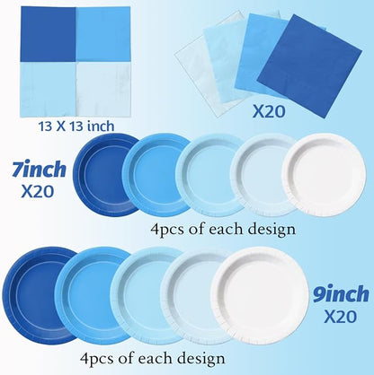 CMUSKO 60Pcs Blue Plates and Napkins-Light Blue Party Supplies Gradient Blue - Image 4