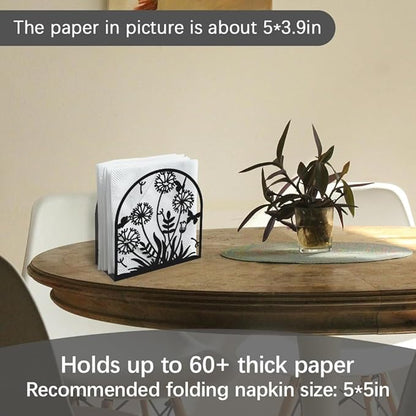 Dandelion Decorative Black Metal Napkin Holder for Table, 5.3" x 4.9" x 1.9" Grass Flower Standing Napkin Holder for Home Kitchen Restaurant Picnic Party Coffee Bar Dining Room