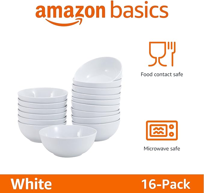 Amazon Basics 16-Pack White Porcelain Coupe Soup Bowl, 5.9" Diameter, - Image 2