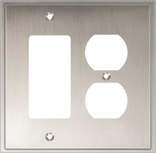 Henne Bery Soft Modern Decorative Wall Plate Switch Plate Outlet Cover (Decorator/Duplex, Satin Nickel)