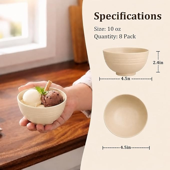 PYRMONT Wheat Straw Bowls Set of 8 Unbreakable Small Bowls 10 OZ Alternative - Image 2