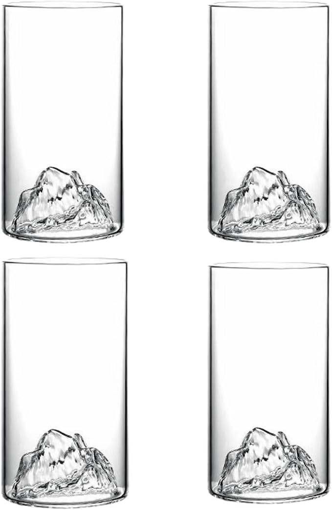 Mountain View Glass Cups – Modern Clear Glass Cups Set, Sleek Design, by Boxonly