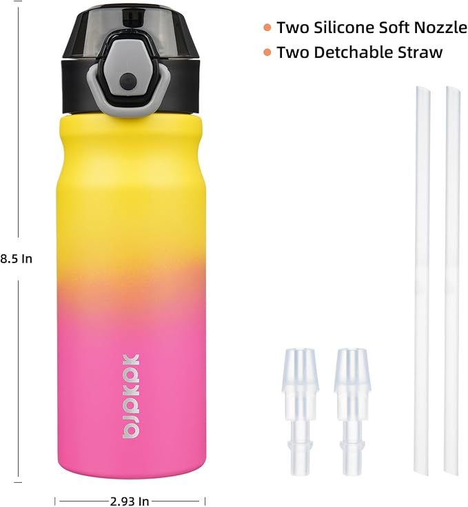 BJPKPK 18 oz Water Bottle with Straw & Handle, Insulated Stainless Flask | Leak - Image 4