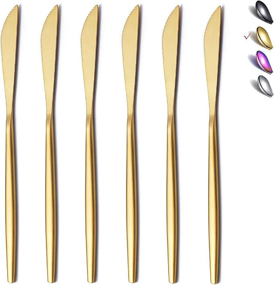 HOMQUEN Dinner Knives 6 Piece, Stainless Steel Matt Gold Dinner Knife, Sturdy by HOMQUEN