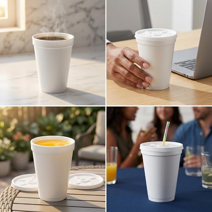 16 OZ Foam Cups With Lids for Hot & Cold Drinks, USA-Made 25-Pack.Ideal - Image 9