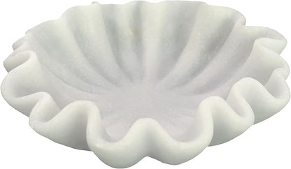 12" Large Handmade Decorative Bowl decor , Handicraft Scalloped Bowls for Modern Home Decor,Ruffle Decor,Key Bowl for Entry Table,Decorative Fruit Bowl for Kitchen Counter,Artificial Stone Milky White
