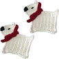UMIRRO Handwoven Drink Coasters for Coffee Table, Gifts for Dog Lovers, Cute Home Kitchen Decor for Room, Dog Themed Birthday Party Decorations - White Puppy with Red Scarf, Set of 2