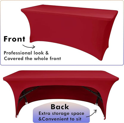 Nasitos 2 Pack Fitted Red Tablecloth-Spandex Table Covers for 8 Foot Table, Open Back Folding Table Cover Washable and Wrinkle Resistant for Parties, Buffet, Wedding, Banquet, Festival