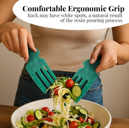 Folkulture Resin Salad Hands | Aqua Teal Serving Utensils Set of 2, 8 inch | - Image 6